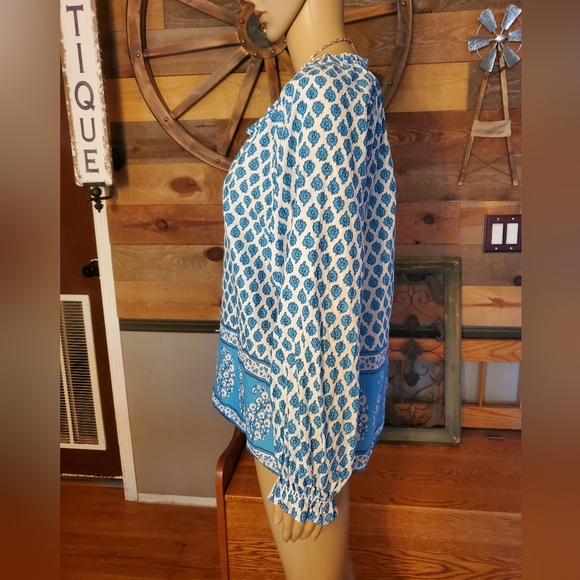 J. Crew White & Blue Block-Print Artist Top - Picture 6 of 13